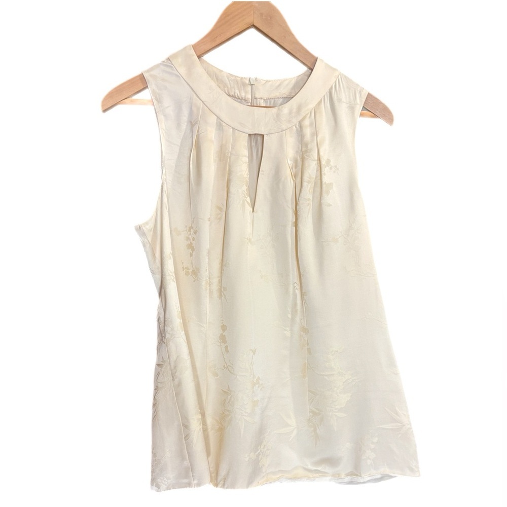 Handmade ivory silk sleeveless keyhole neckline lined blouse